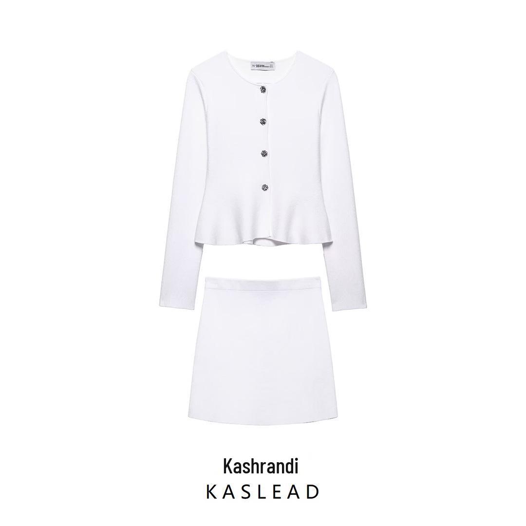 

Spring 2025 Women s European & American Style Cardigan with Short Skirt and Midi Skirt Set S