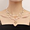 Design Double-layer Bright Imitation Pearl Tassel Love Butterfly Cross Necklace Versatile