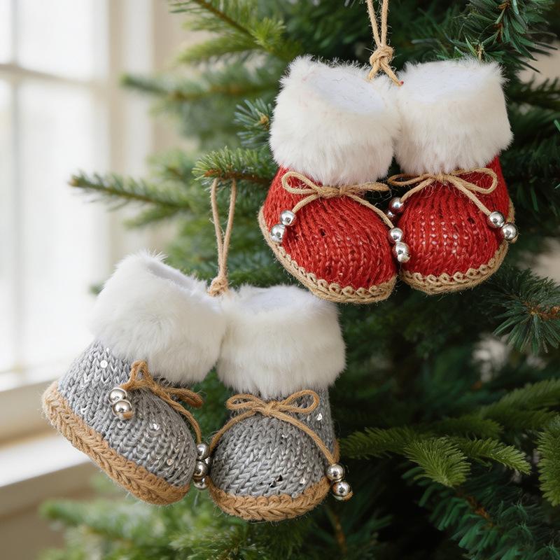 Decorative Christmas Boots Pendant Cloth Soft Christmas Knitted Shoes Ornament Boots Shape Hanging Christmas Tree Pendant