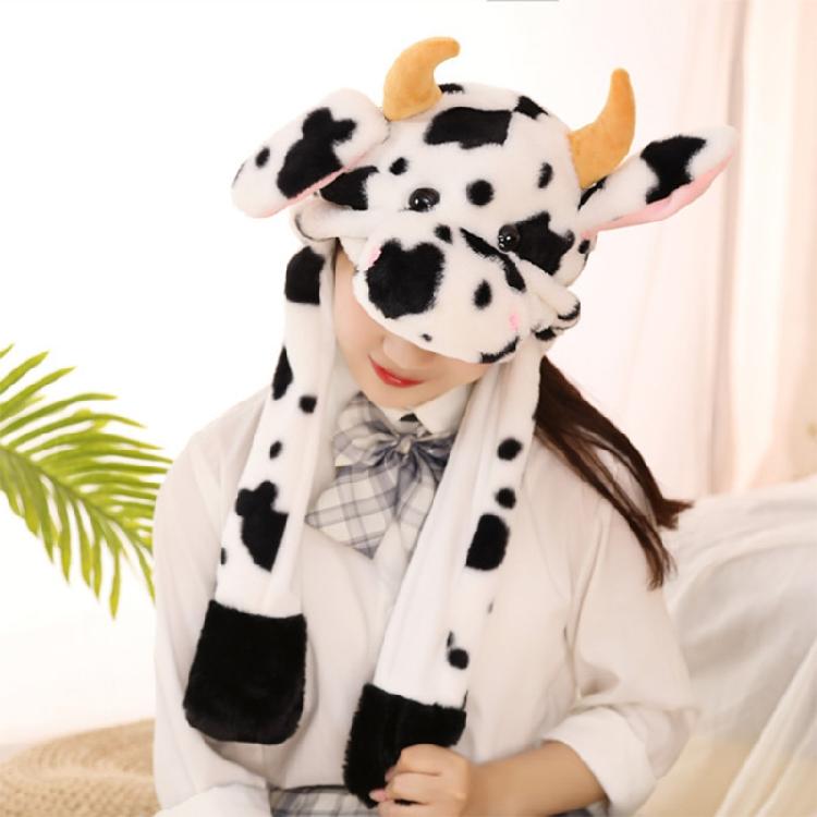 Warm Hat with Jumping Ears Party Stuffed Cow Ox Horn Toy Fleece Cap for Kids