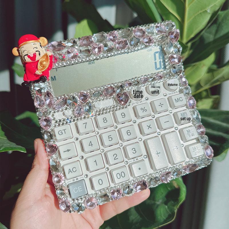 White Large Rhinestone Crystal Voice Calculator