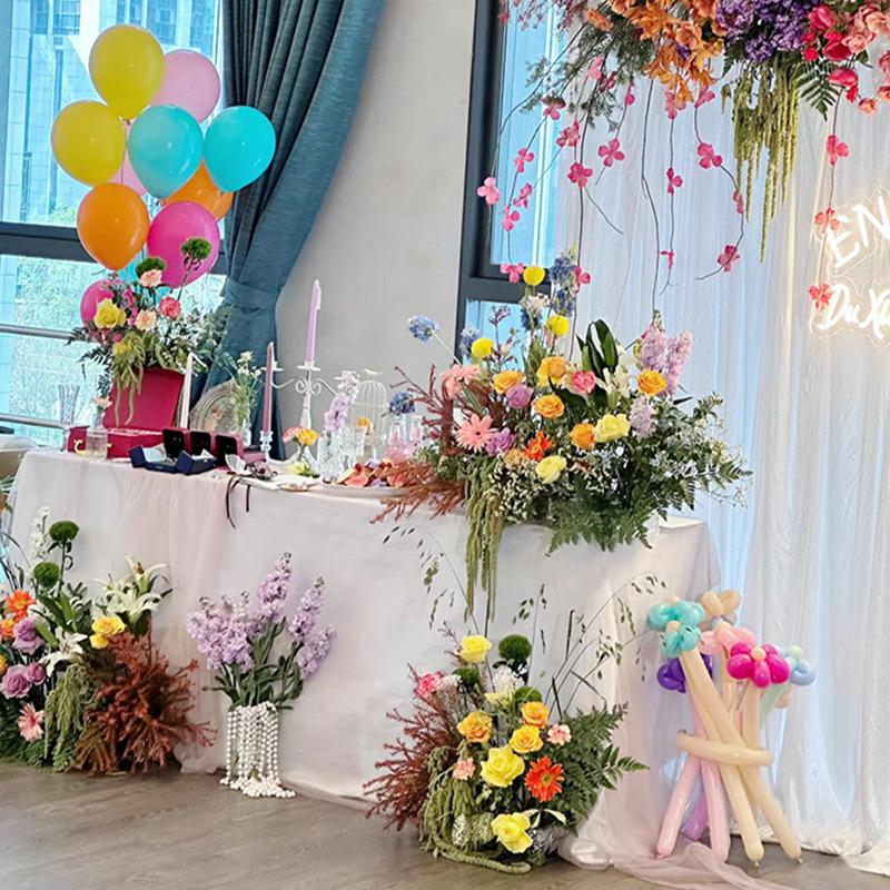 Dopamine Wedding Aisle Flowers: Monet Garden Style, Soft Decorative Flower Strip, Colorful Display.