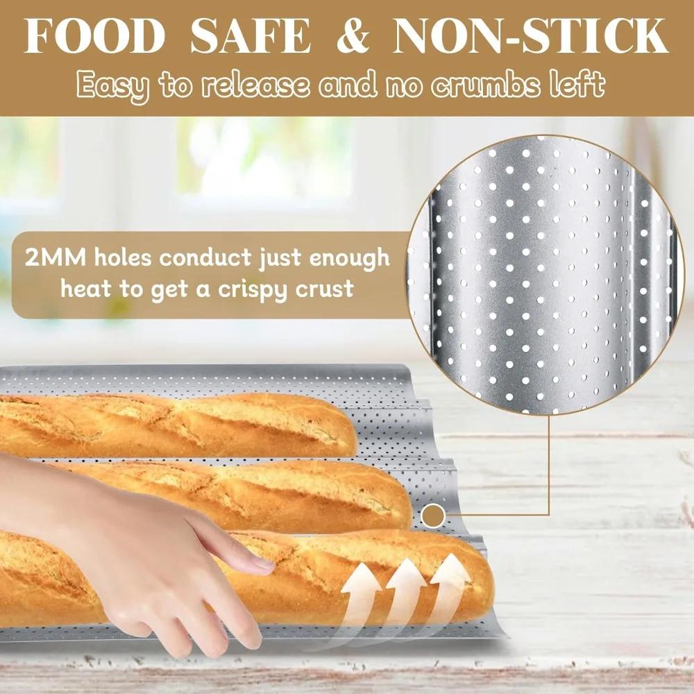 4 Loaves Loaf Bake Mold Baguette Tray Reusable Bread Pan Nonstick French Bread Baking Heat Resistant Perforated Baking Tools