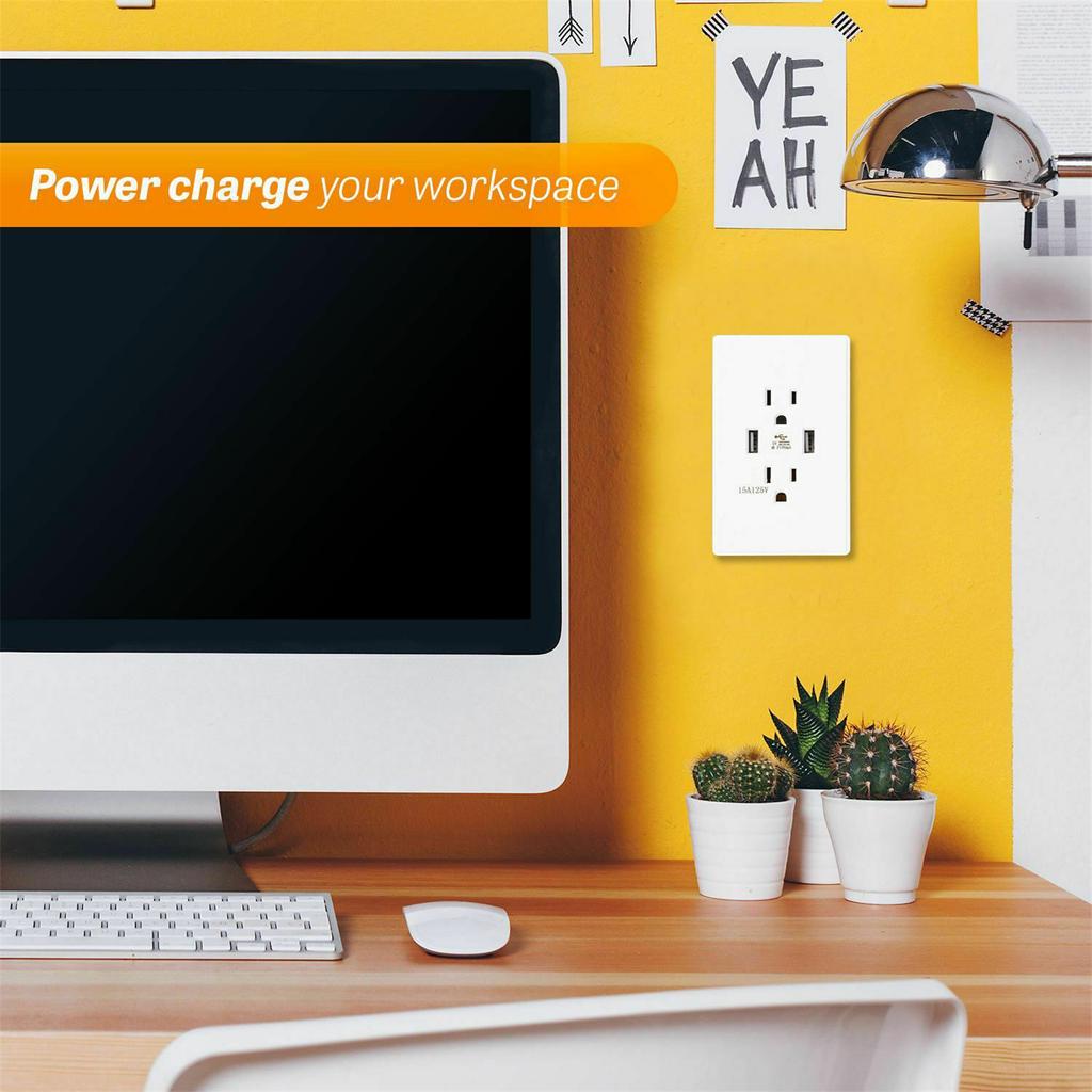 15a Dual Usb Wall Outlet Port Power Socket Charger High Speed Charging Technology Ac Receptacle Plate