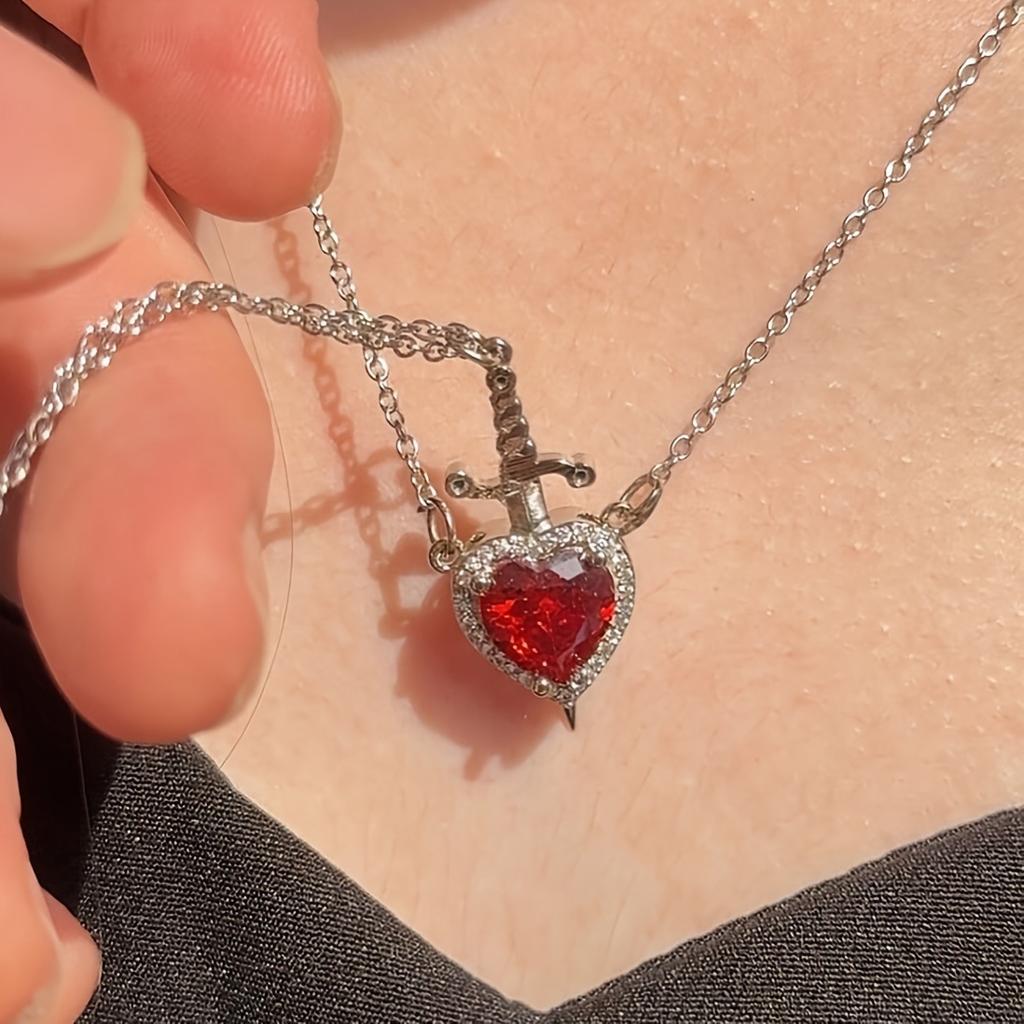 Heart and Sword Necklace Couple Necklaces Zircon Crystal Ring Bracelet Necklace Jewelry Set for Romantic Valentine's Day Gifts