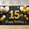 180*110cm Gelukkige 15e Verjaardag Achtergrond Banner Goud Thema Ballon Man Vrouw Gelukkige 15e Verjaardag Feest Decoraties Muur Achtergrond