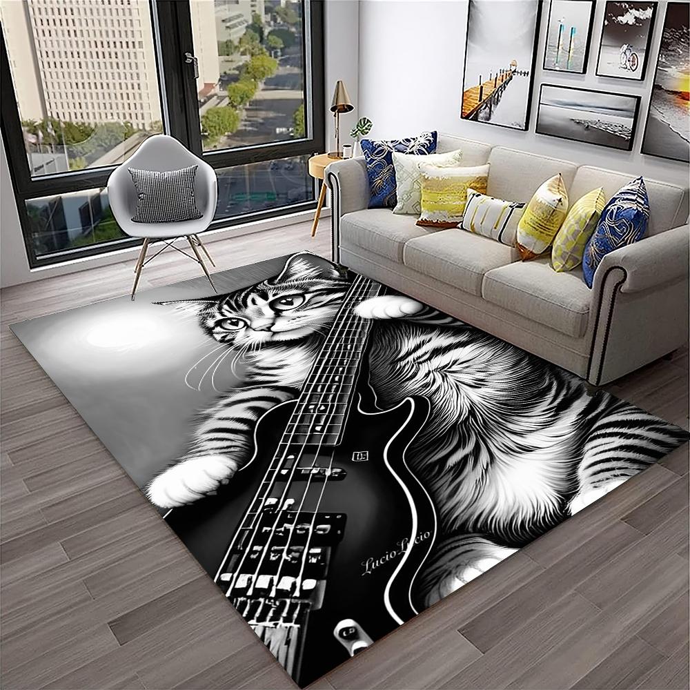 Cute Cat Flower Pastoral Cartoon Carpet Rug for Home Living Room Bedroom Sofa Doormat Decor,Kid Play Area Rug Non-slip Floor Mat