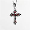 European Retro Gothic Black Gemstone Ruby Cross Pendant Necklace for Men and Women