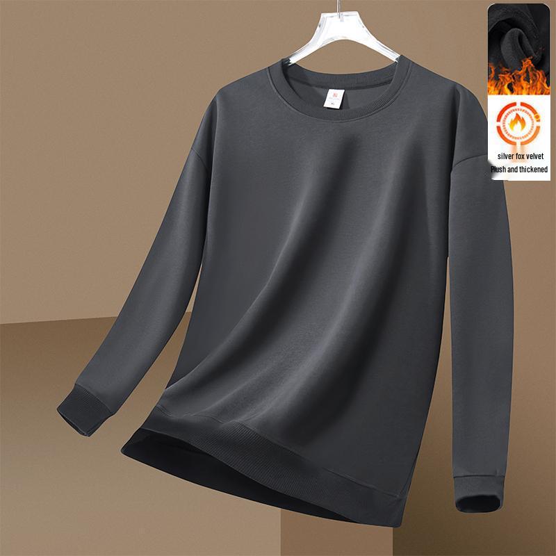 Men's Plus Size Velvet Thickened Long Sleeve Hoodie - Versatile Autumn/Winter Round Neck Pullover