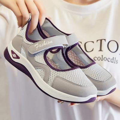 Women's Shoes New Velcro Casual Shoes Hollow Mesh Walking Shoes Breathable and Comfortable Single Shoes