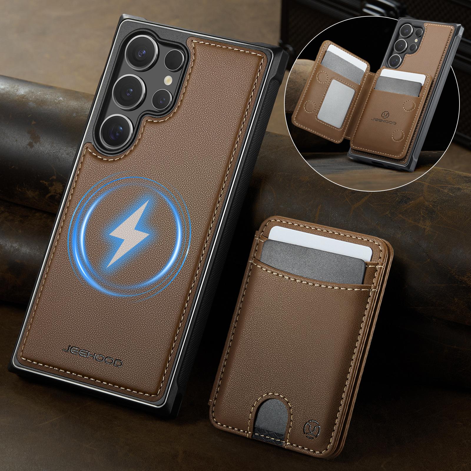 

Leather Phone Case for Samsung Galaxy S26 Ultra S25 Edge S24 Plus S23 FE S22 S21 S20 Note20 Detachable Magnetic Card Slot Wallet Galaxy S26 Ultra коричневый