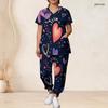 Women Plus Size V Neck Short Sleeve Scrub Set Retro American Flag Star Stripe Print Nurse Uniform Set