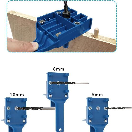 Wood Doweling Hole Drill Guide, 6 8 10 mm Dowel Jig Kit Handheld Self Centering Pocket Straight Hole Puncher Saw Tools Set Metal Sleeve Pins Bit for