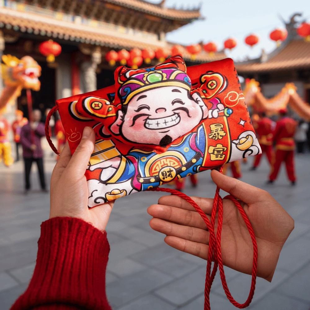 Traditional New Year Red Envelope Chinese Style Cartoon Lucky Money Bag Large Size Fabric Material Hongbao New Year Celebration