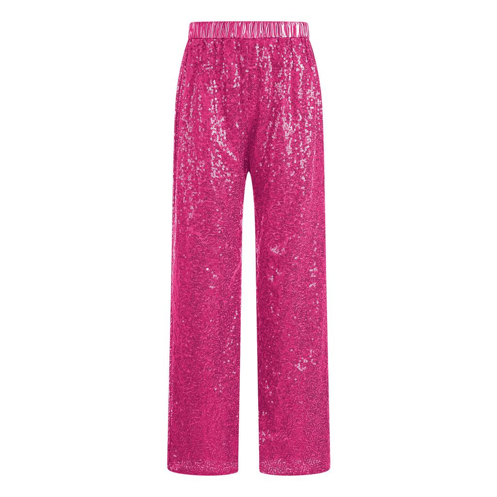Kids Girls Glittery Dance Pants Elastic Waist Loose Fit Sequins for Party and School Shows
