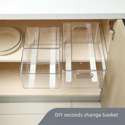 618 DIY Telescopic Pull-Out Basket: Plastic Slide Storage for Kitchen Cabinet Drawers