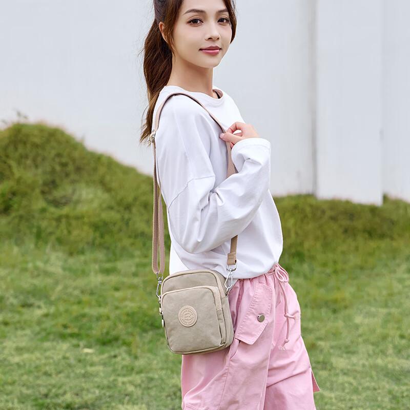 ERANGBEAR Mini Multi-Compartment Phone Bag, Nylon Canvas Crossbody Bag, Outdoor Travel Bag, Beige