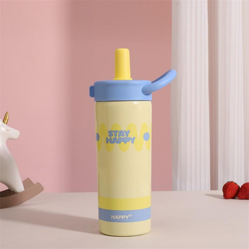 316 Stainless Steel Insulated Tumbler With Straw Lid Carry Rope 650ml Cartoon Design Kids Women Students Outdoor Travel