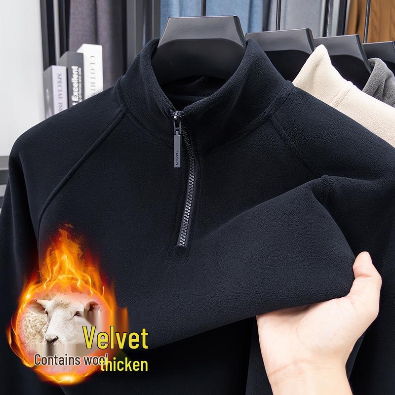 Men's Winter Coral Fleece Half-Zip Sweatshirt: Thick, Warm, Double-Sided Casual Base Layer