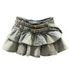 Summer ruffle edge denim skirt female retro spice girl age reduction and thin anti-light a-word pleated skirt