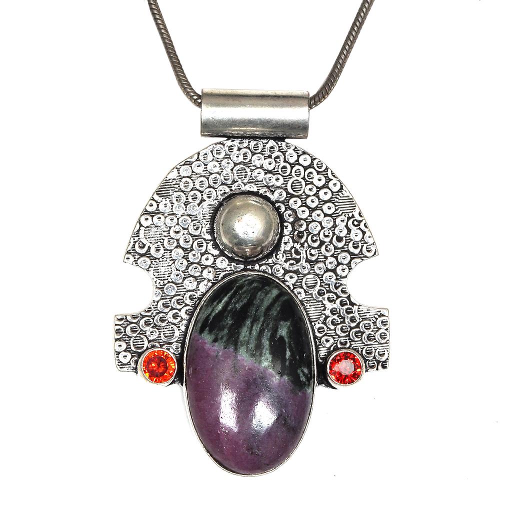 Ruby Zoisite Garnet Gemstone Mother's Day Silver Jewelry Pendant 2.25"