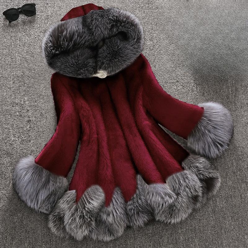 Höst och Vinter Plus Size Pälsrock Rock Dam Mellanlång Minkhår Rävpäls Krage Imitationspäls Damrock