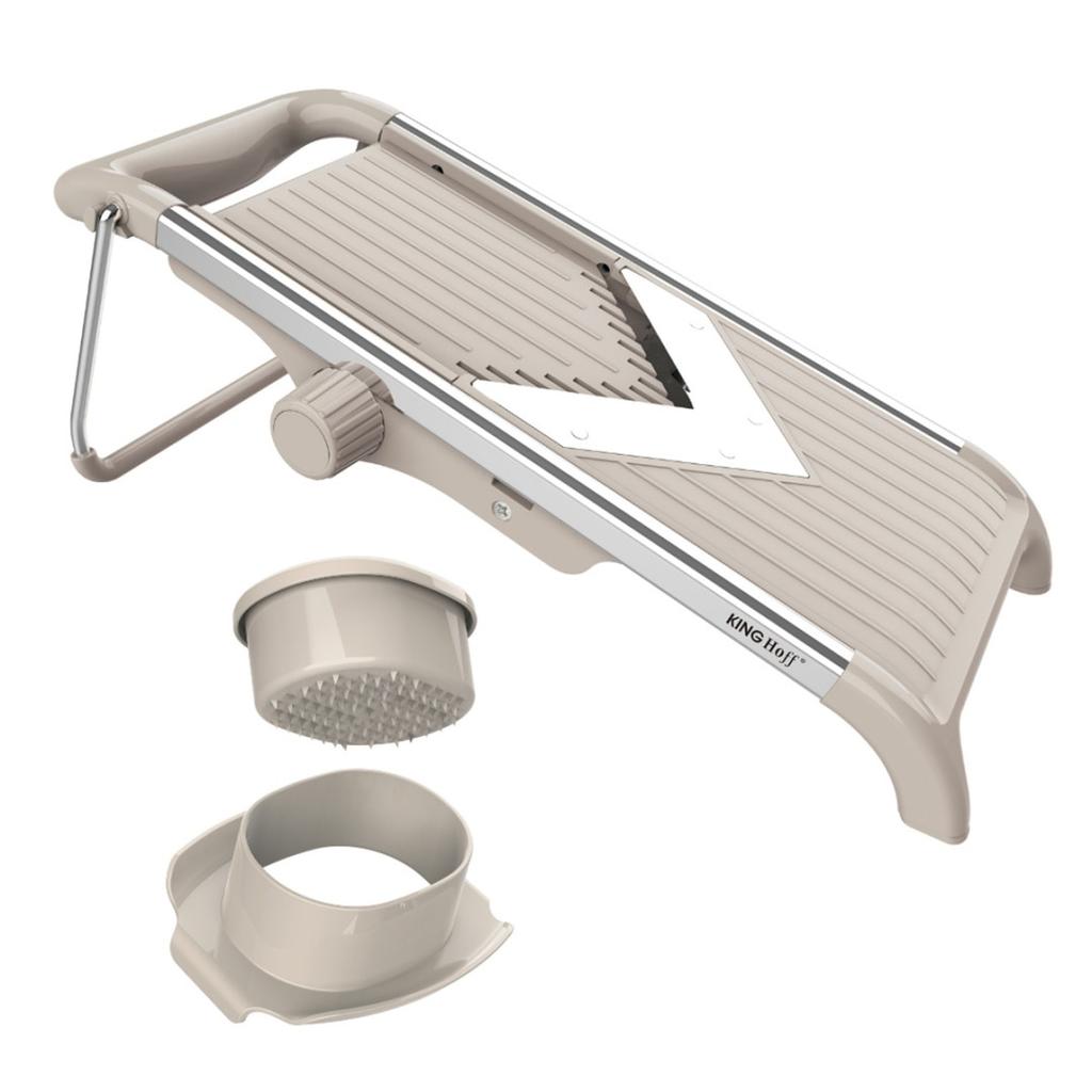 KINGHOFF KH-2006 Mandoline Slicer, Stainless Steel, Adjustable Thickness, Gray, 30x13.5x11.5cm, with Pusher
