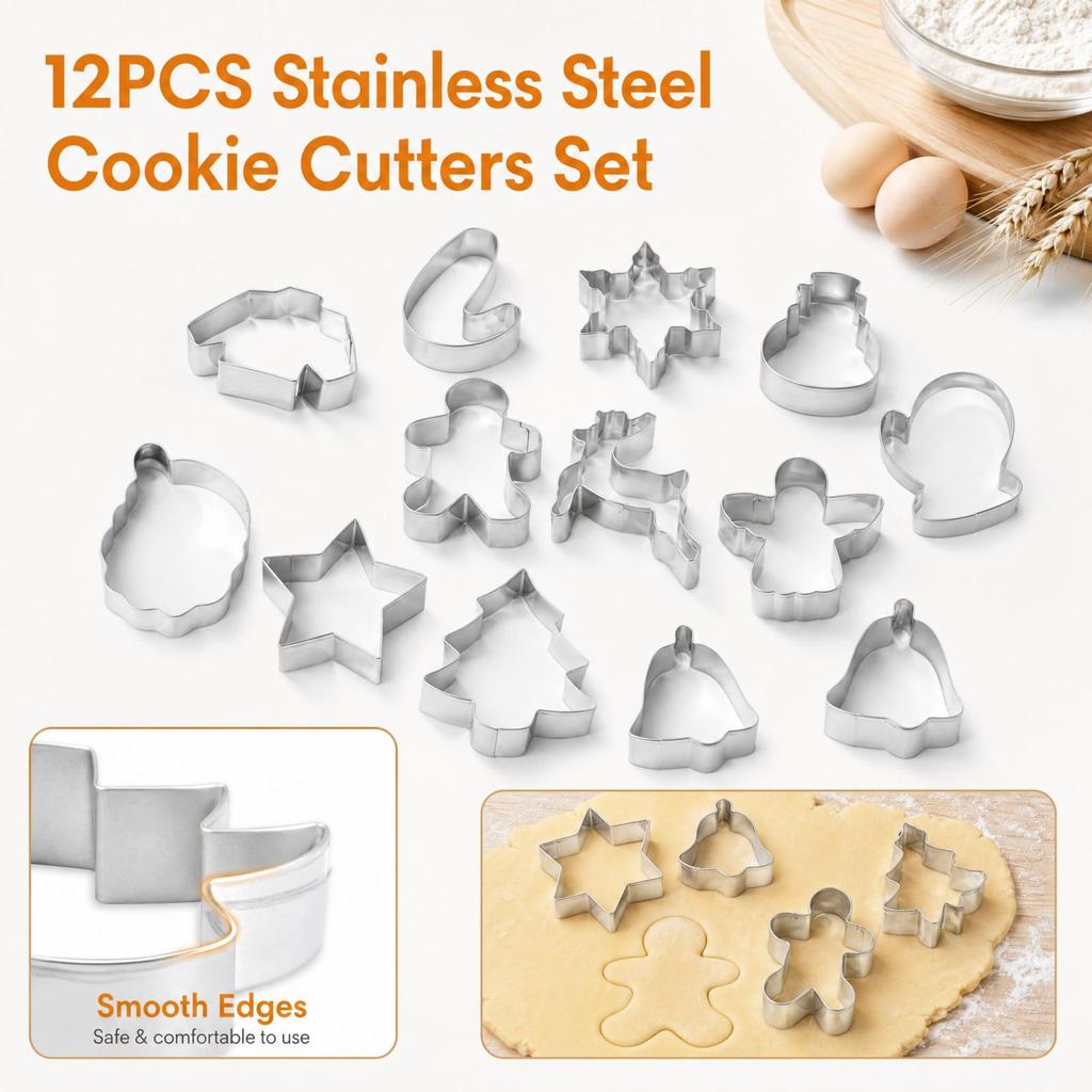Christmas Cutters Stainless for Baking, 12 Piece Set
