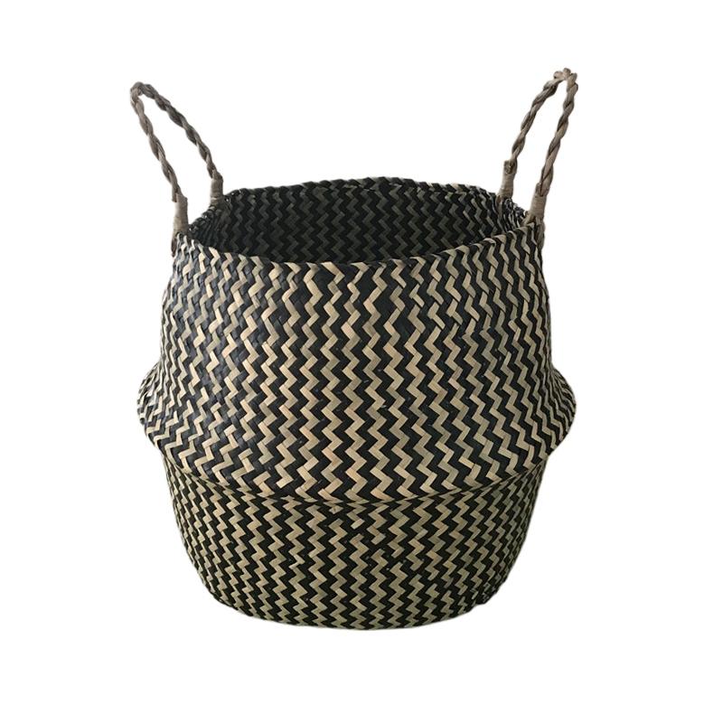 

Натуральный травяной плетеный цветочный горшок, корзина для хранения, ручная работа, напольный цветочный горшок, корзина, украшение, пасторальный стиль, кашпо с ручкой 23x20x17cm