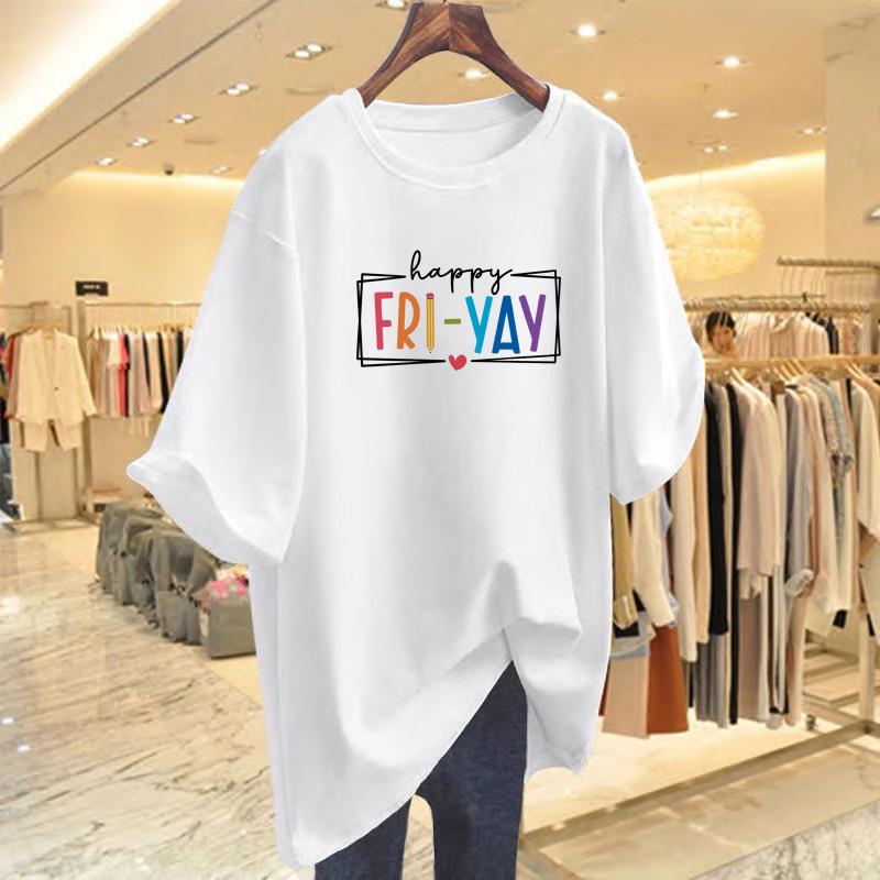 

Women s Summer Korean Style Letter Print Loose T-Shirt, Plus Size Available XL