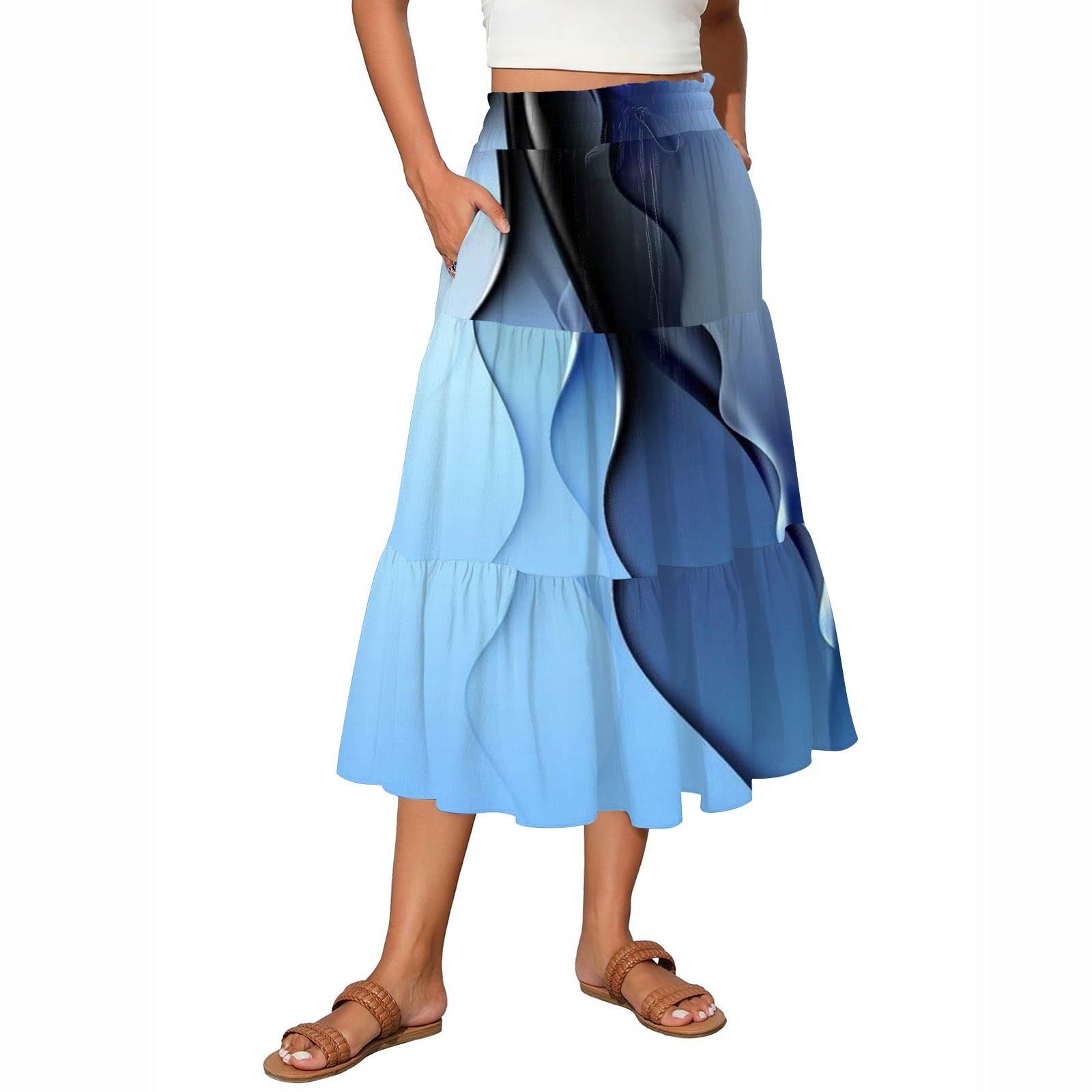 

Женские струящиеся расклешенные юбки-макси с оборками и эластичным поясом, элегантные многослойные длинные юбки в стиле бохо XL небесно-голубой