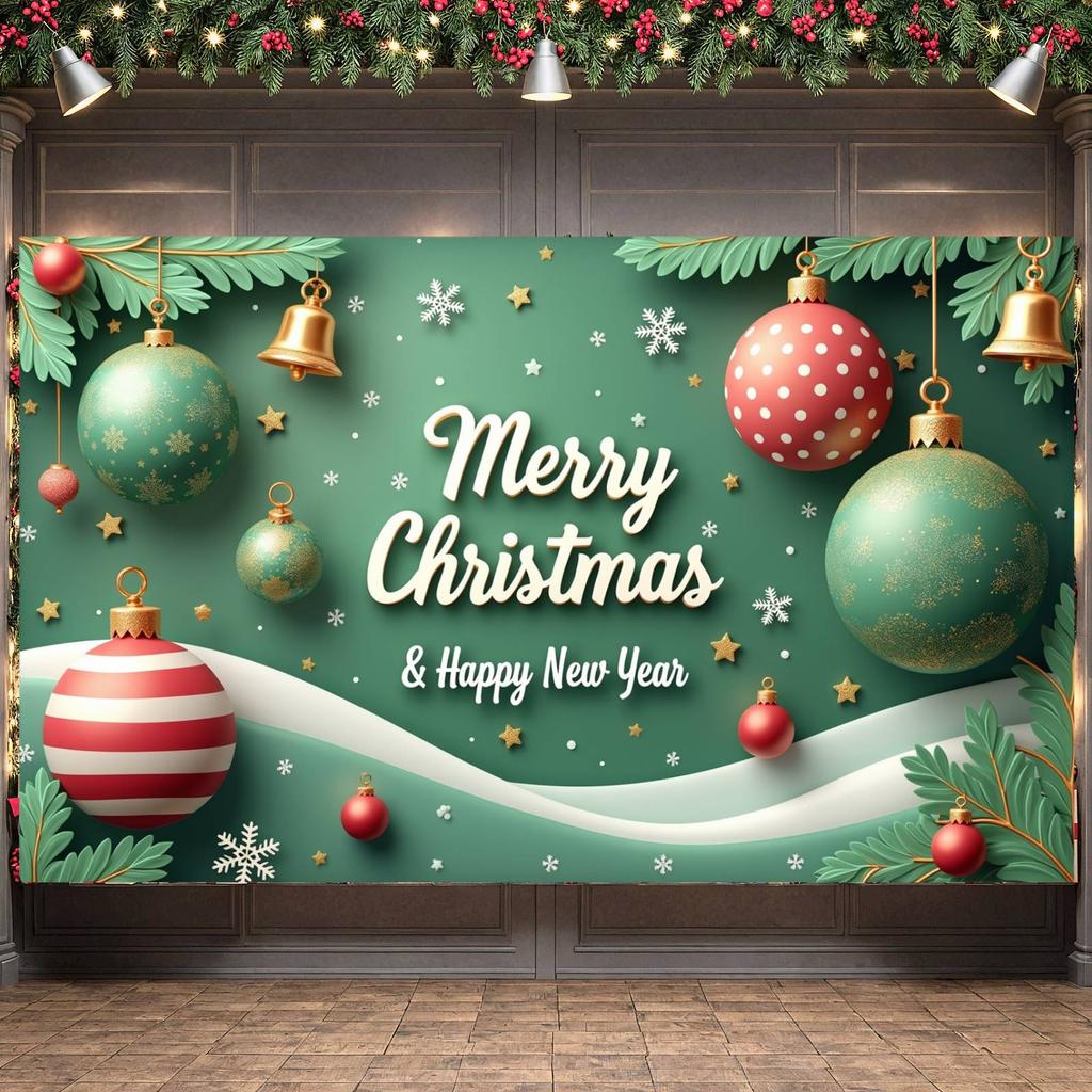 New Year Display Pine Branch Holiday Backdrop Xmas Display Red Decorative Festive Banner For New Year Celebration Indoor Event