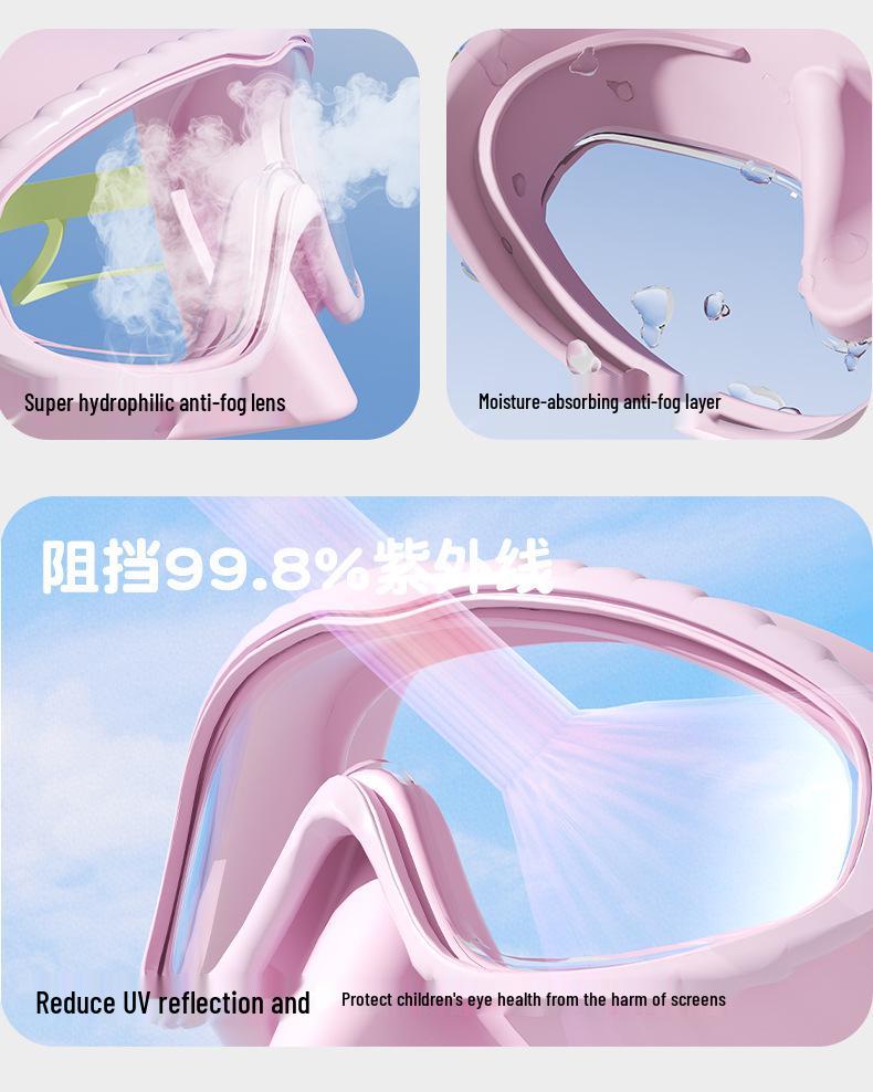 Children's Waterproof Anti-Fog Swim Goggles with Nose Piece and Earplugs - Large Frame Silicone Design