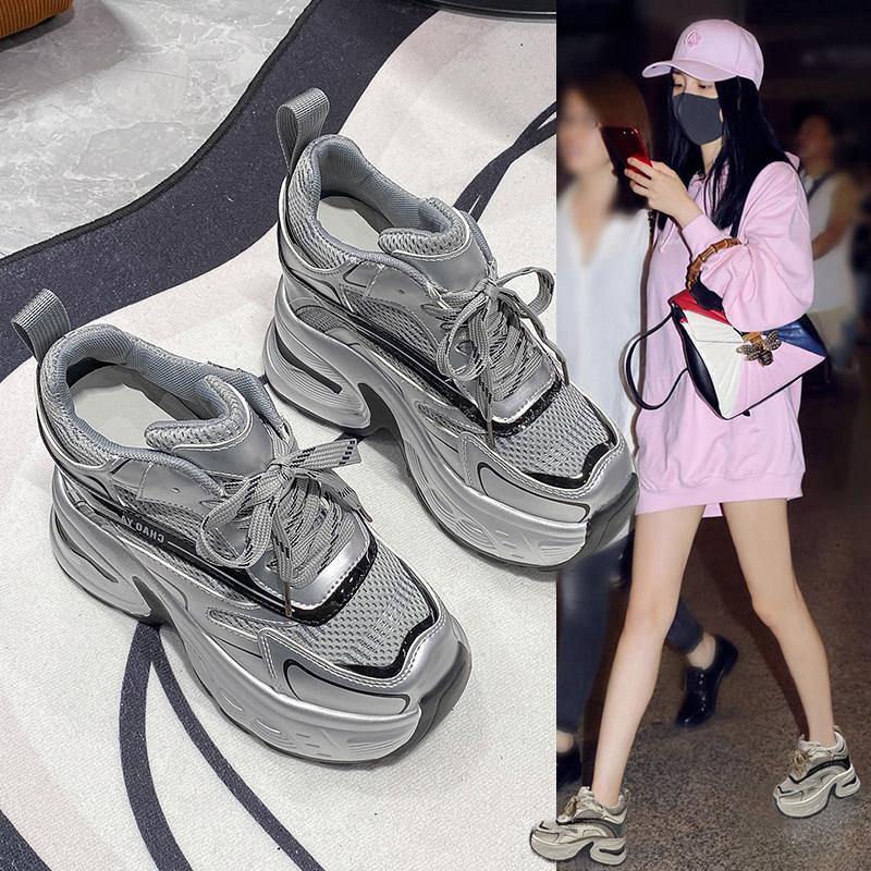 Fashion Spring Women Chunky Casual Sneakers Platform Sports Shoes Summer Thick Bottom Breathable Mesh Casual Shoes 10CM High Heels Woman