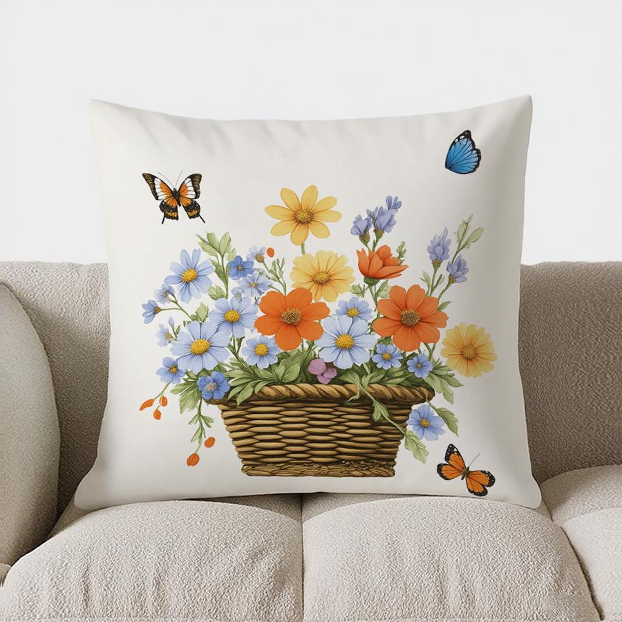 Home Decor Butterflies & Flowers Hat Decorative Pillow Cover Pattern Cushion Cover Suitable For Sofa Bedroom Car Pillow Cover