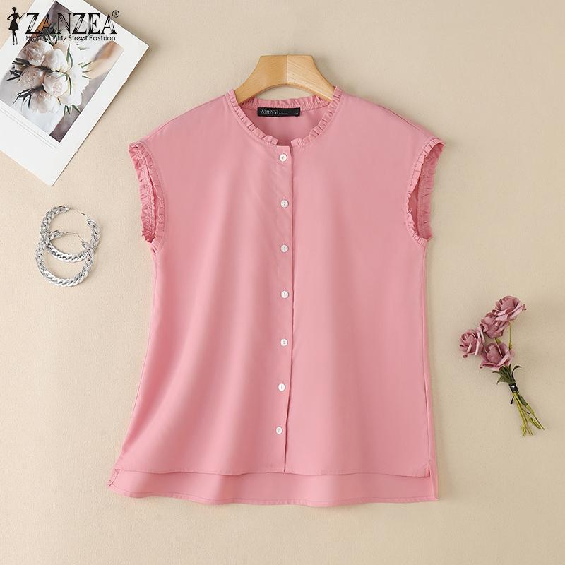 

ZANZEA Women Casual Round Neck Summer Cap Sleeve Blouse S