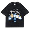 Cute Animals Blowing Fans Washed Retro Snow Clothes Men Loose Oversize T-Shirts Summer Fashion Cotton T-Shirt Tops