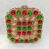 Green Rhinestone Evening Bag Pink/White Clear Gold Square Hard Metal Wedding Bridal Party Crystal Hanbag Minaudiere Purse