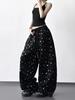 Women's Black Star Print Wide-Leg Sweatpants