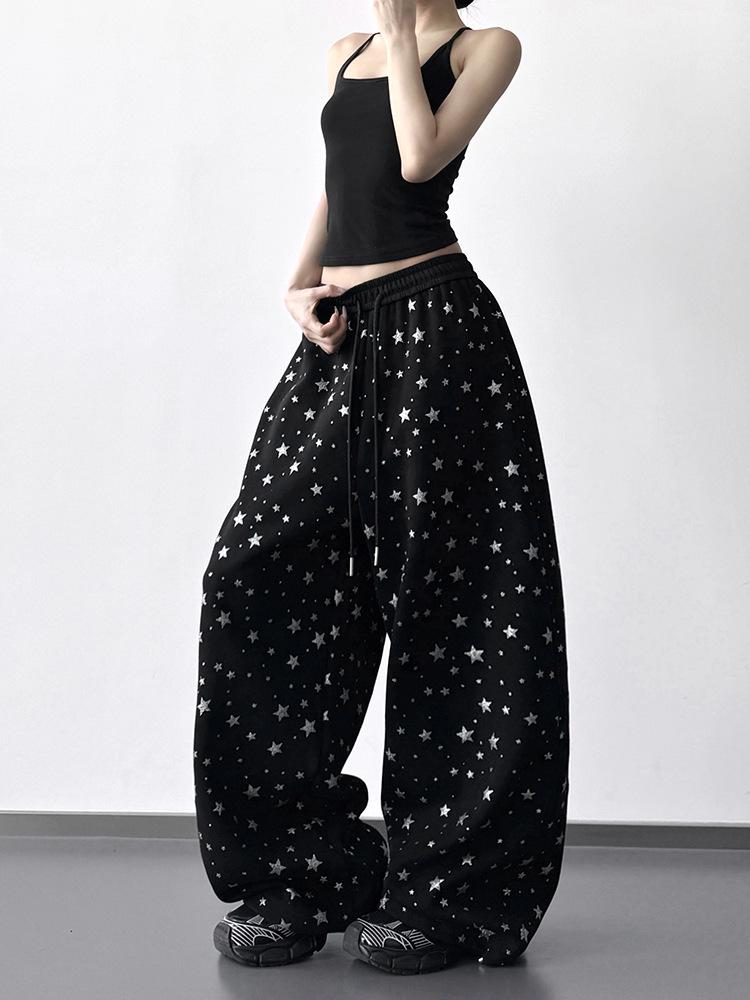 Women's Black Star Print Wide-Leg Sweatpants