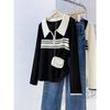 Herbst und Winter fette Schwester Halbzipper Farbblockierung Revers Gestrickter Pullover Damen Lockerer Pullover Bauchverstecker Fleischbodyshirt