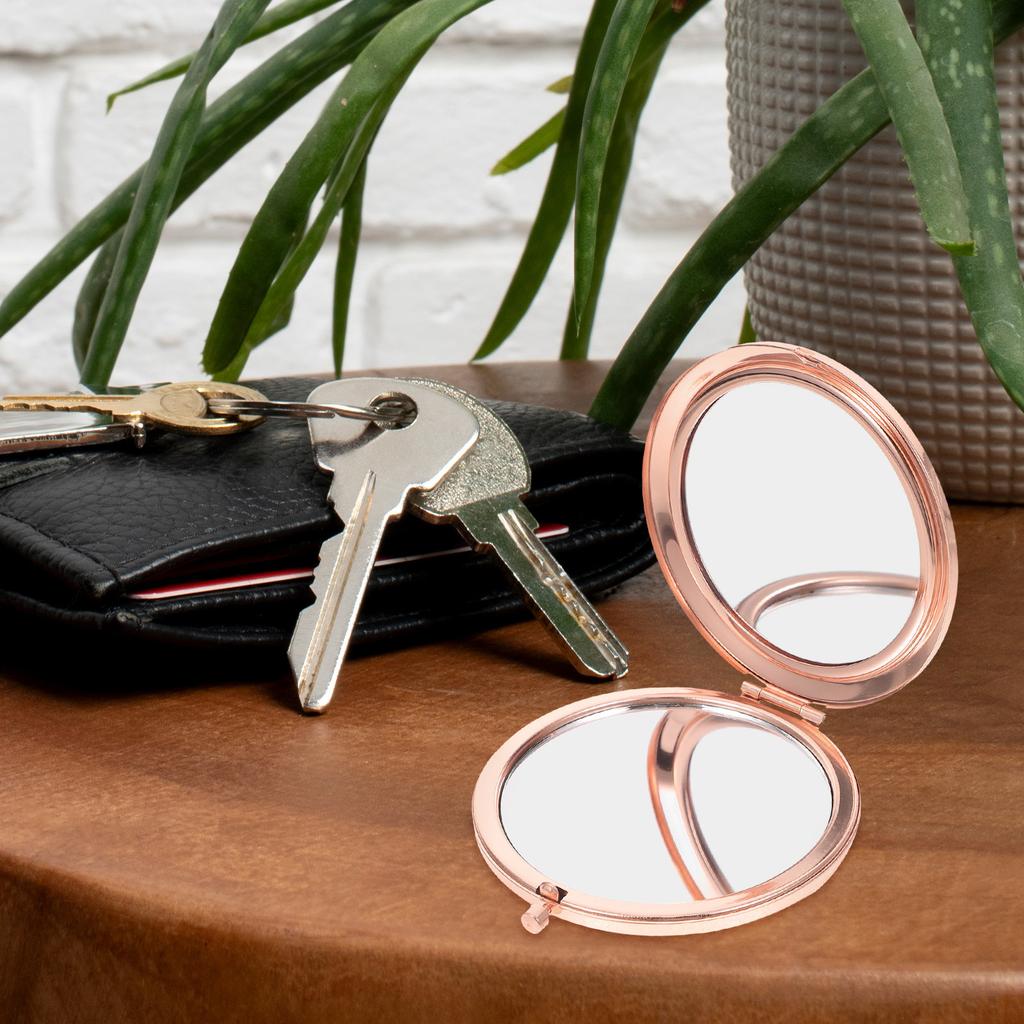 Mini Klapp-Strass-Roségold-Kosmetikspiegel Tragbar Kompakt Rund Reiseformat Tasche für Handtasche Kleiner Handspiegel