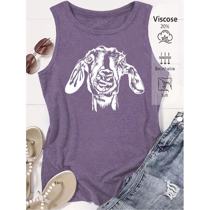 Elegant Vest for Women Goat head print casual loose summer vest Fashionable and elegant tops for commuting, vacation, and everyday wear in a