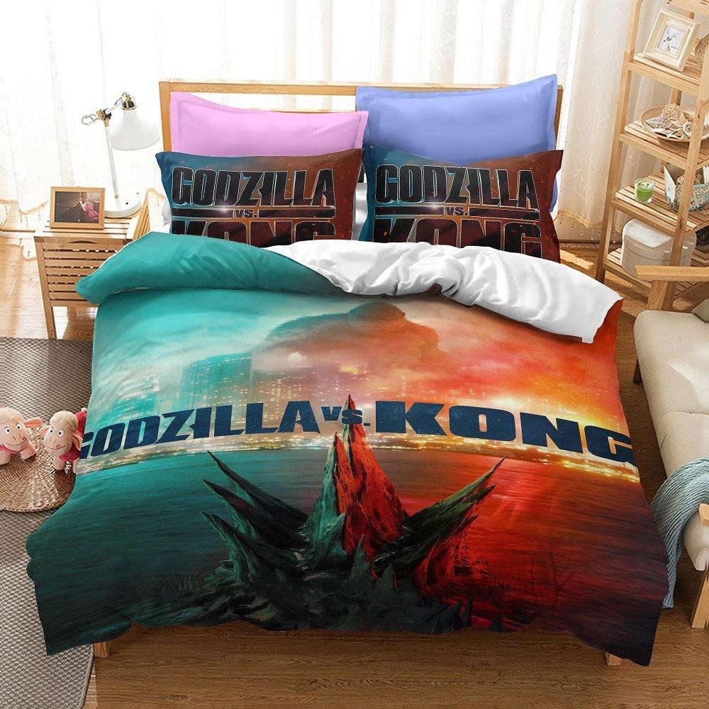 3D Printen Monsters G-Godzillas Beddengoed SetVS KingKongs Dekbedovertrek Set met Kussensloop 2/3 delig Dekbedovertrekken Twin Queen Enkel