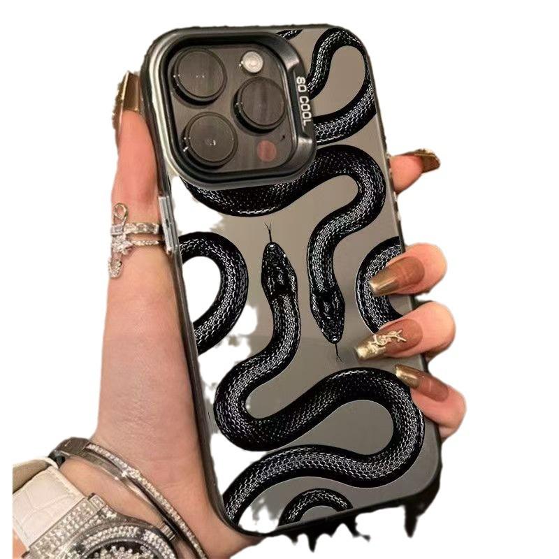 Dark Snake Pattern Hard Shell Case for Apple 12/13/14/15 Pro Max/16 - Euro/American Style