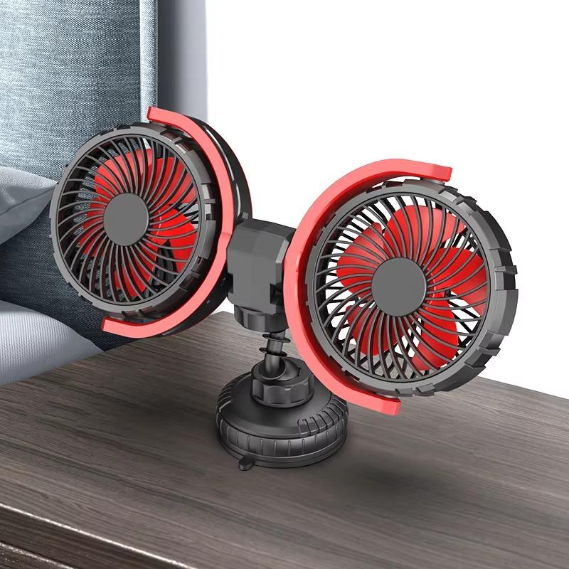 Professional Dual Head Vehicle Fan High Velocity Wind 360° Rotation Adjustable 5V/12V/24V Compatible All Automobiles Models