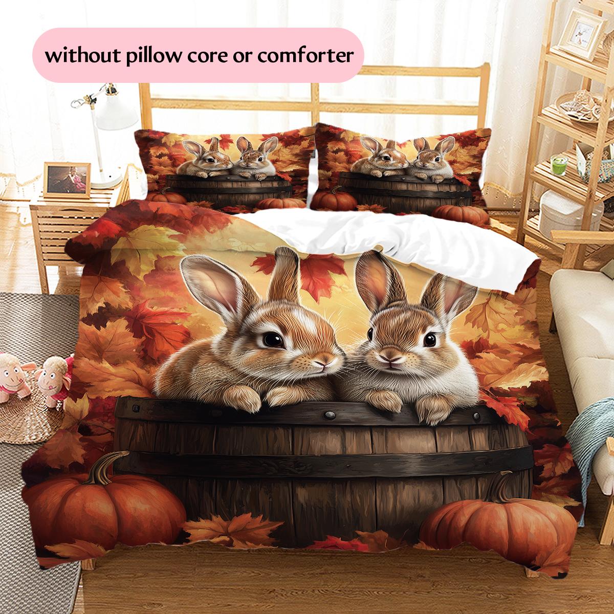 

Two Rabbits Pattern Bedding Home Decoration Birthday Gift (1 * duvet cover + 2 * pillowcase, without core) 135x200cm