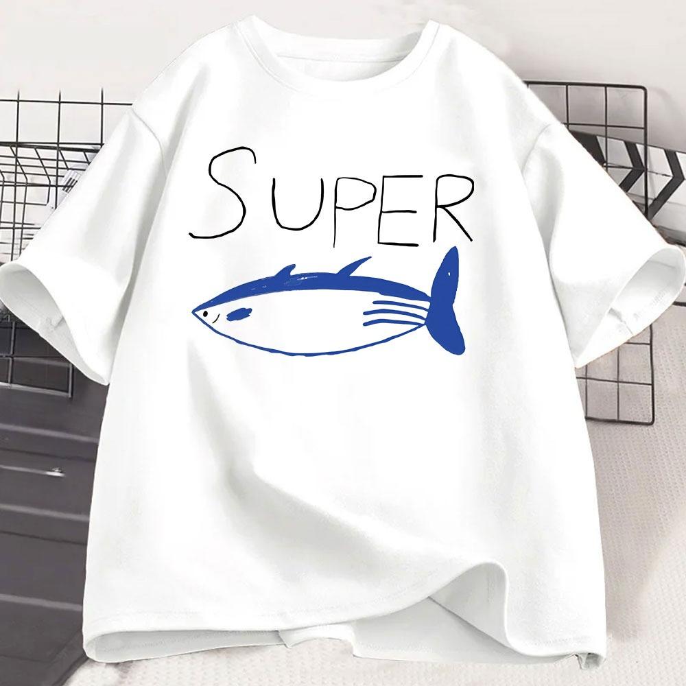 Kpop Korean Jin Super Thunfisch Fisch T-Shirts Mode Vintage Kurzarm T-Shirt Unisex Unisex Kleidung Baumwolle Lässig Übergroßes T-Shirt