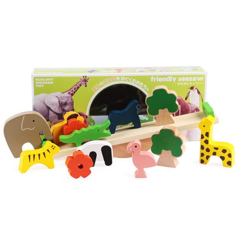 

Early Childhood Children Wooden Forest Animals Seesaw Balance Beam Puzzle Baby Balance Stack High Building Block Game