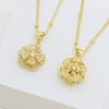 Copper Gold-Plated Full Zircon Sunflower Blooming Double-Layer Three-Dimensional Rotatable Necklace Pendant